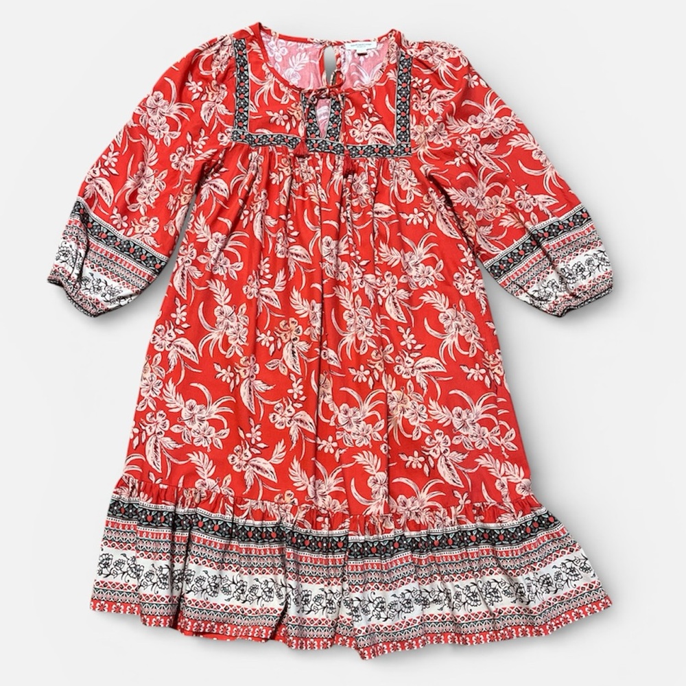 Anthropologie BLL Tropical Print Boho Dress w/Removable Tie Waist Size Small